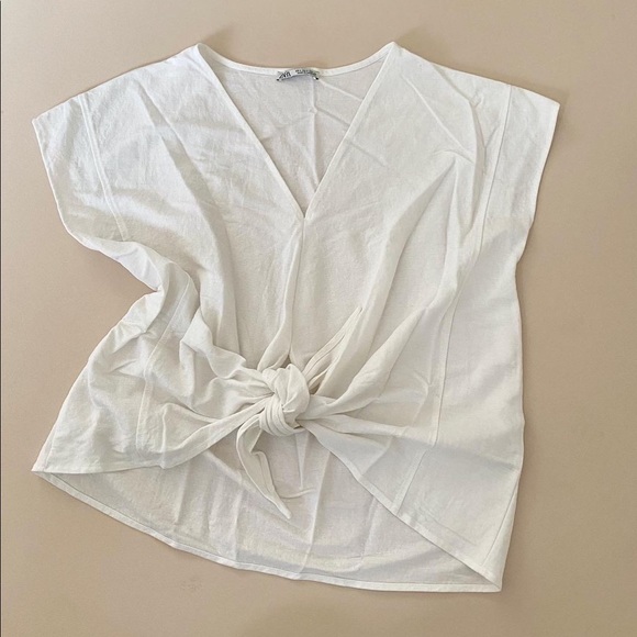 Zara tie front linen look top - size small - Picture 4 of 5